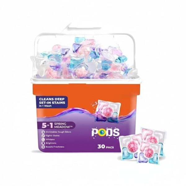 30 Pods 5-in-1 Dissolvable Magic Laundry Pods | Tough Stain Fighter for Top & Front Load Machines | Floral Aroma | Eco-Friendly | 1 Pod = 1 Wash for 5-7kg Loads (30 Pods)