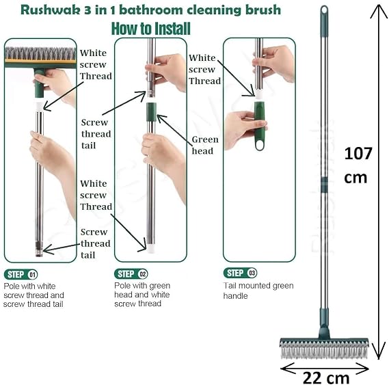 3 in 1 Tiles Cleaning Brush 3 In 1 Floor Scrub Brush With Squeegee - Image 5